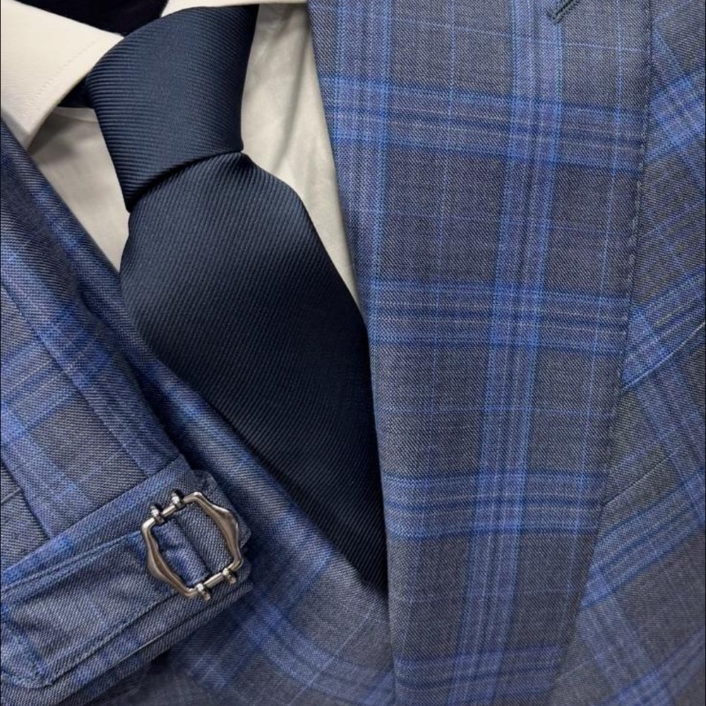 Navy #Plaid #Double Breasted Single Button Super … - image 4